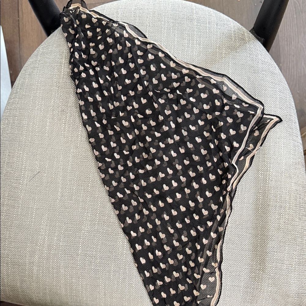 Ann Taylor Black and Cream Heart Silk Print Scarf - Picture 4 of 4